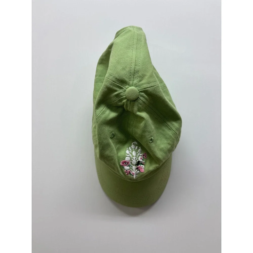 FP Movement Free People Green Cotton Floral Embroidered Baseball Cap Hat OS